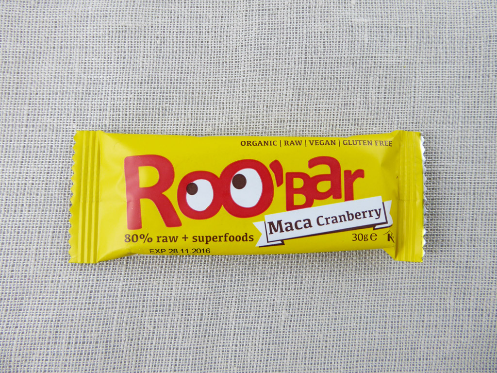 Batonėlis „Roo'Bar: Maca, Cranberry“ (Maca, spanguolės)