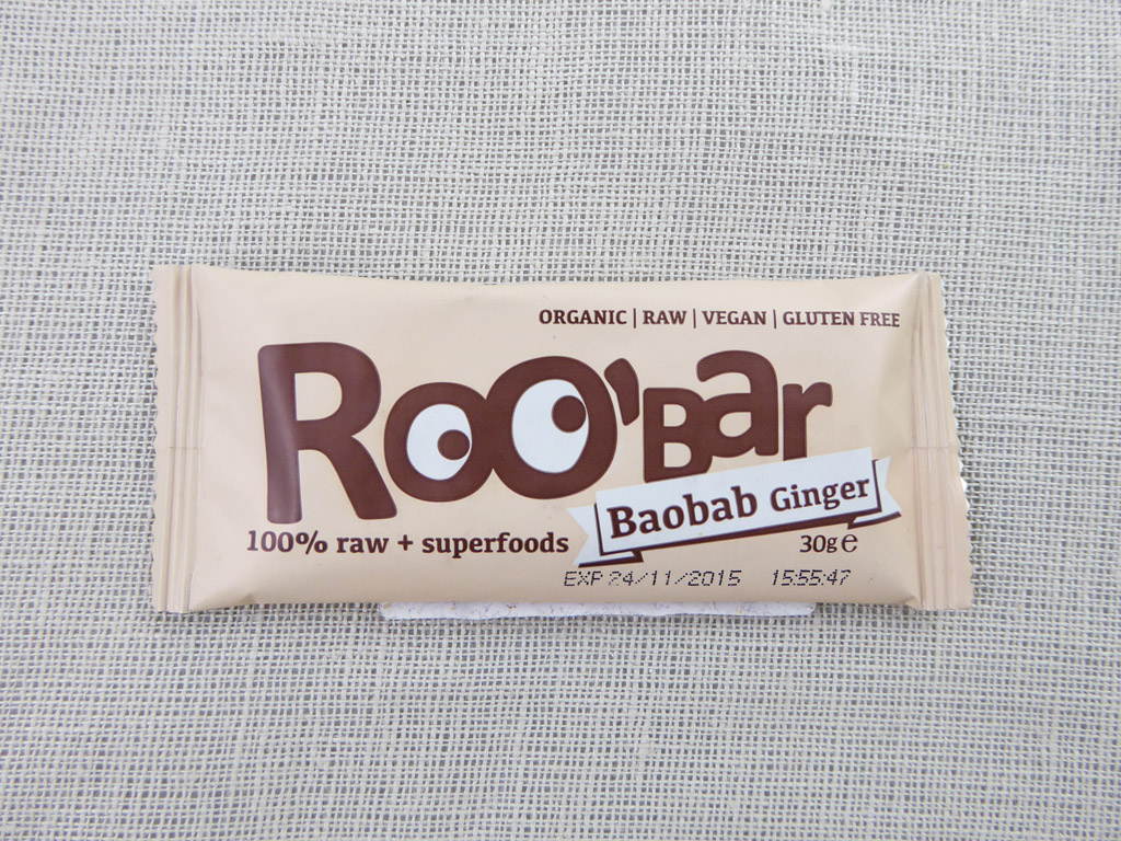 Batonėlis „Roo'Bar: Baobab, Ginger“ (Baobabas, imbieras)