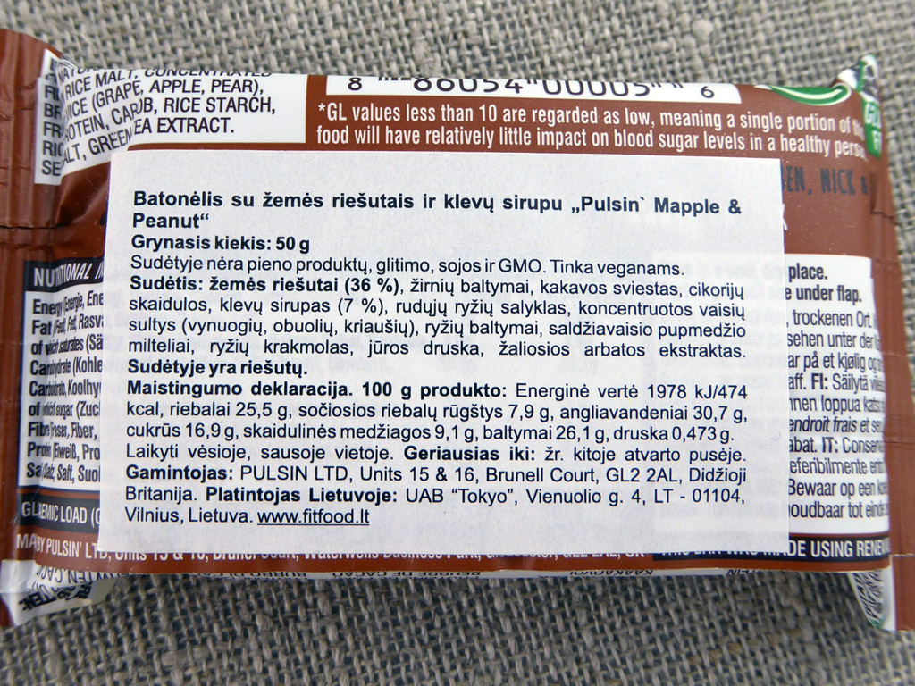 Batonėlis „Pulsin: Maple & Peanut Protein Snack“ (Su žemės riešutais ir klevų sirupu)