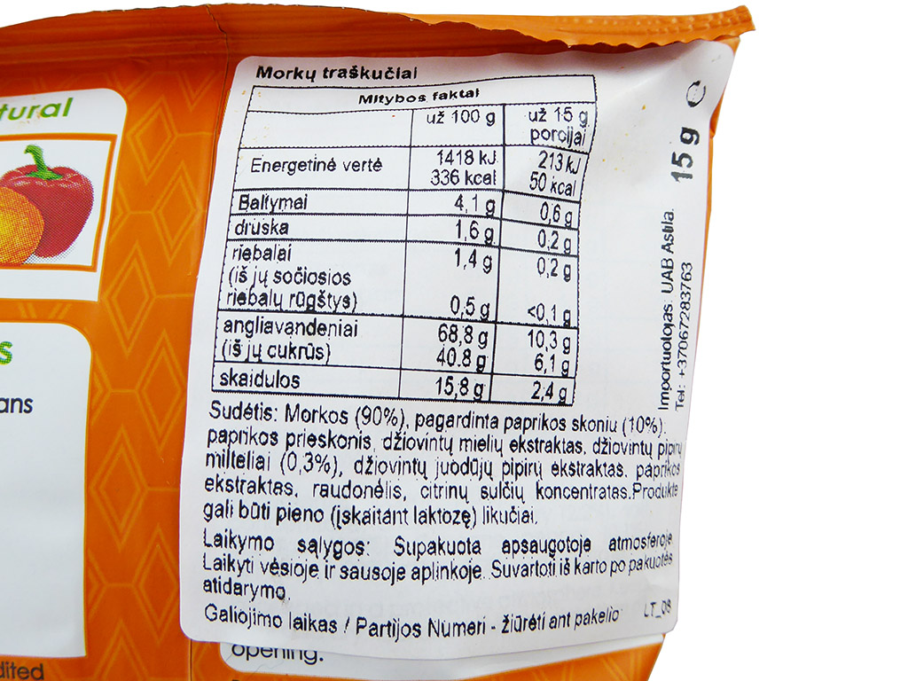 Crispy Natural: Carrot Crisps (Morkų traškučiai su aštriu prieskonių mišiniu)