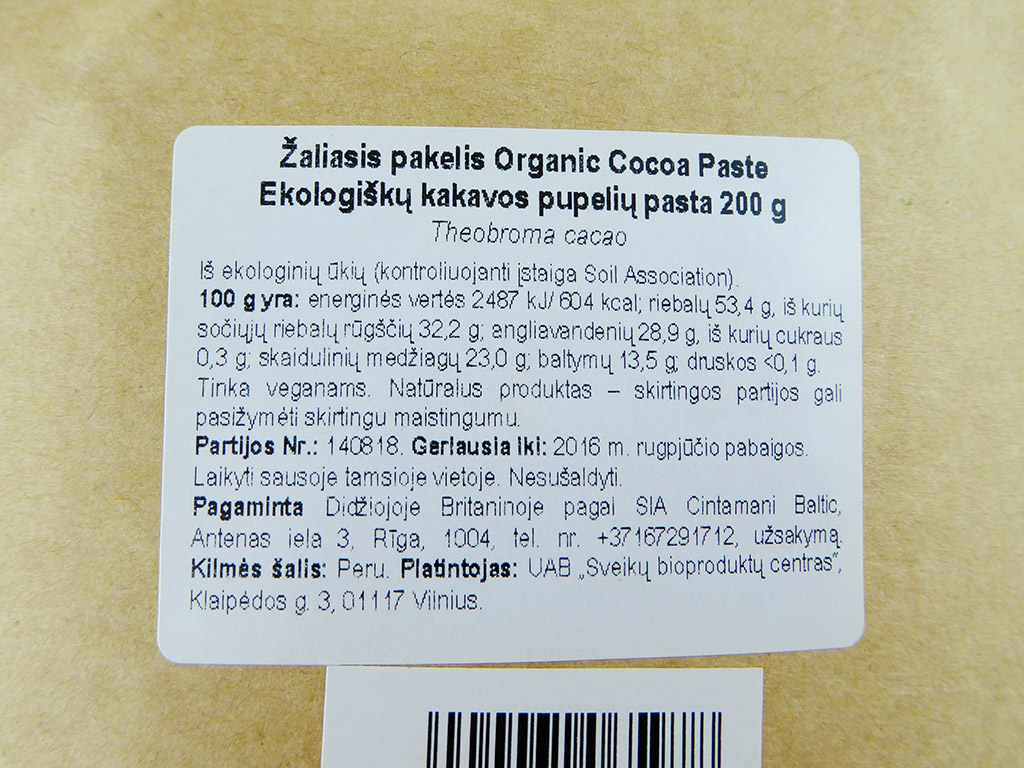 Žaliasis pakelis: kakavos pupelių pasta