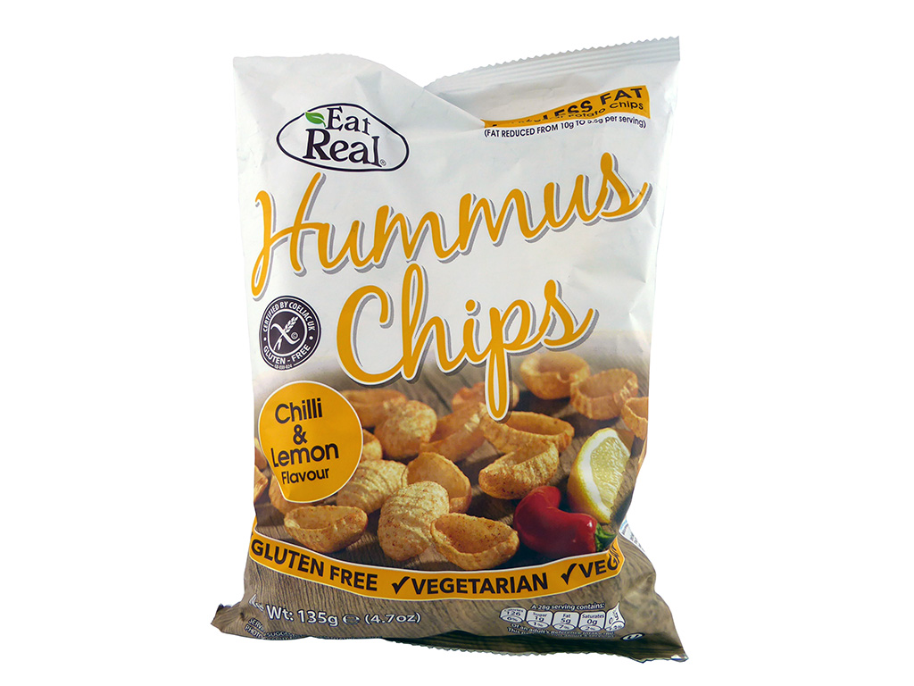 Eat Real: Hummus Chips (Avinžirnių užtepėlės traškučiai čili pipirų ir citrinos skonio)