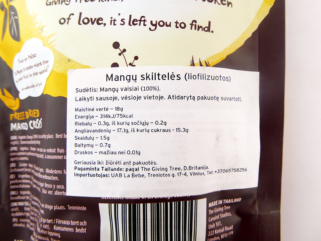 The Giving Tree: Mango Crisps (liofilizuotos mangų skiltelės)