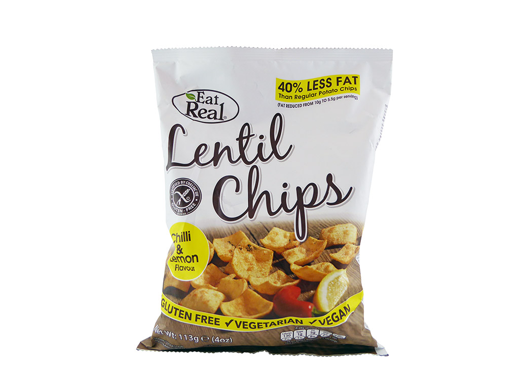 Eat Real: Lentil Chips (Lęšių traškučiai su čili pipirais ir citrina)