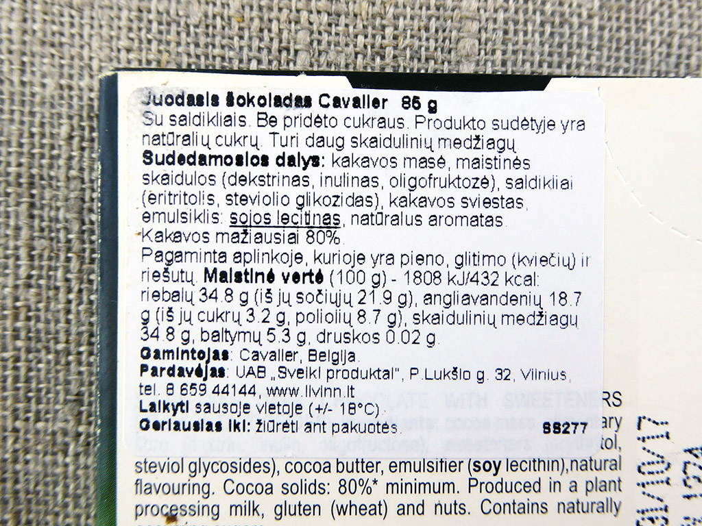 Cavalier: Dark, 85% Cocoa (Juodasis šokoladas)